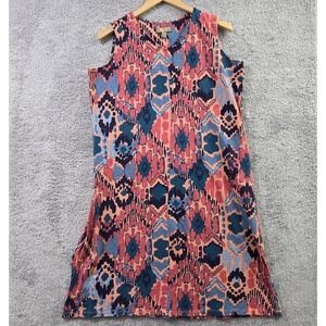 Naturals D&Co Midi Tank Dress Women's LP Petite Pink Blue Ikat Geometric Pockets